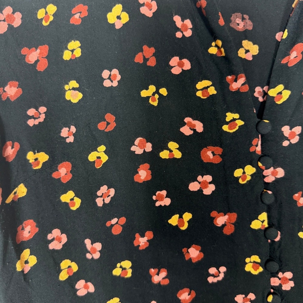 Madewell Womens Black Floral Tiered Midi Dress Long Sleeve Button Front Size M - Picture 6 of 8